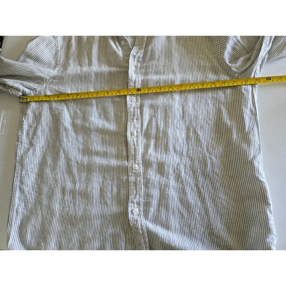 Banana Republic Mens L Slim Linen Blend Striped Long Sleeve Shirt Gray White